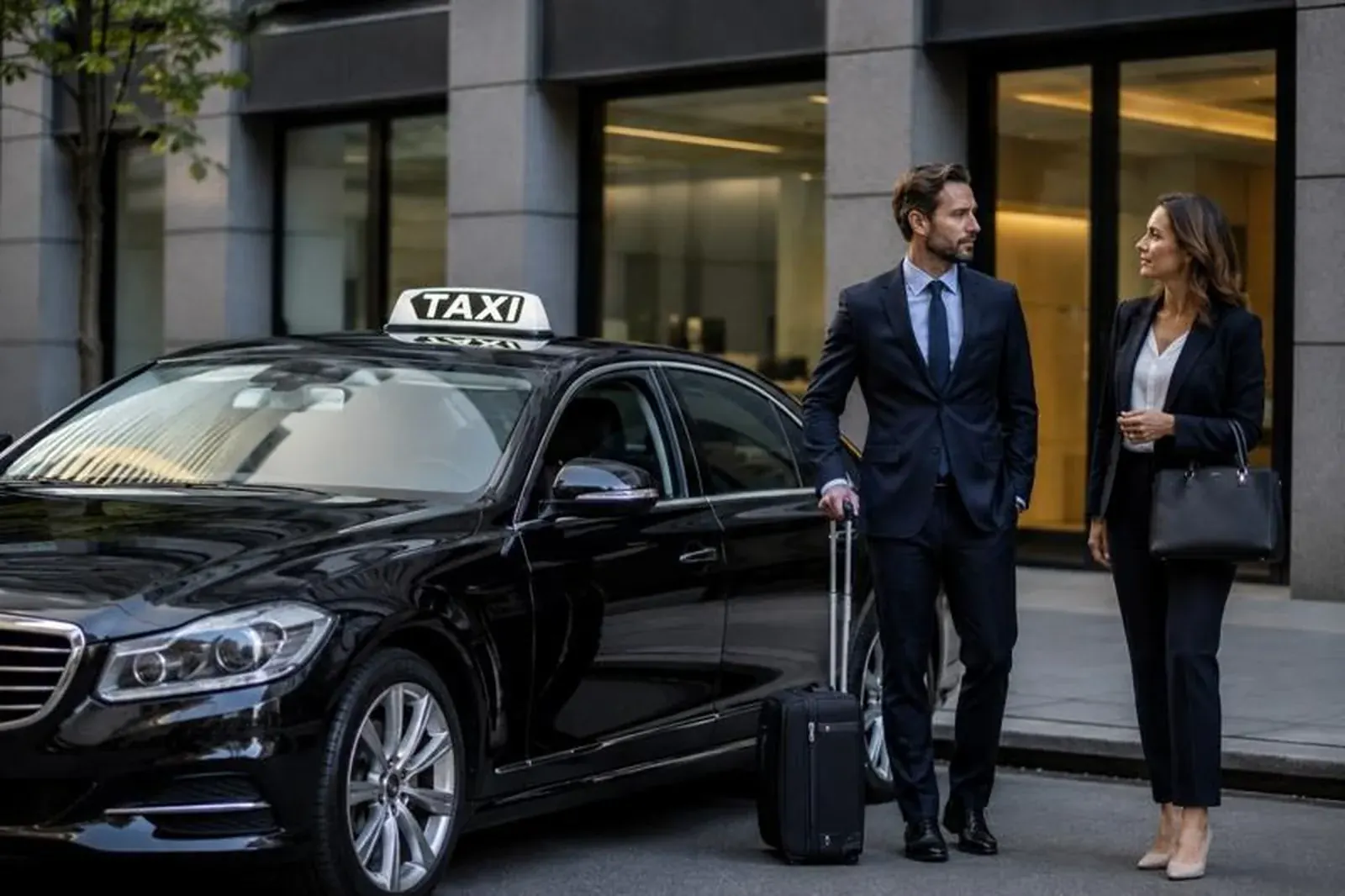 Executivos embarcando em táxi executivo Olavo Táxi em São Paulo